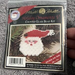 Vtg Rare Mill Hill Holly Jolly Santa Holiday Ornament V beaded 1994 kit